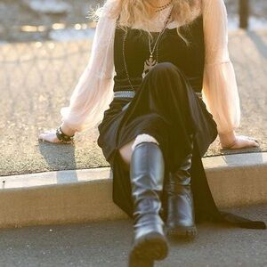 Black velvety maxi dress with slit